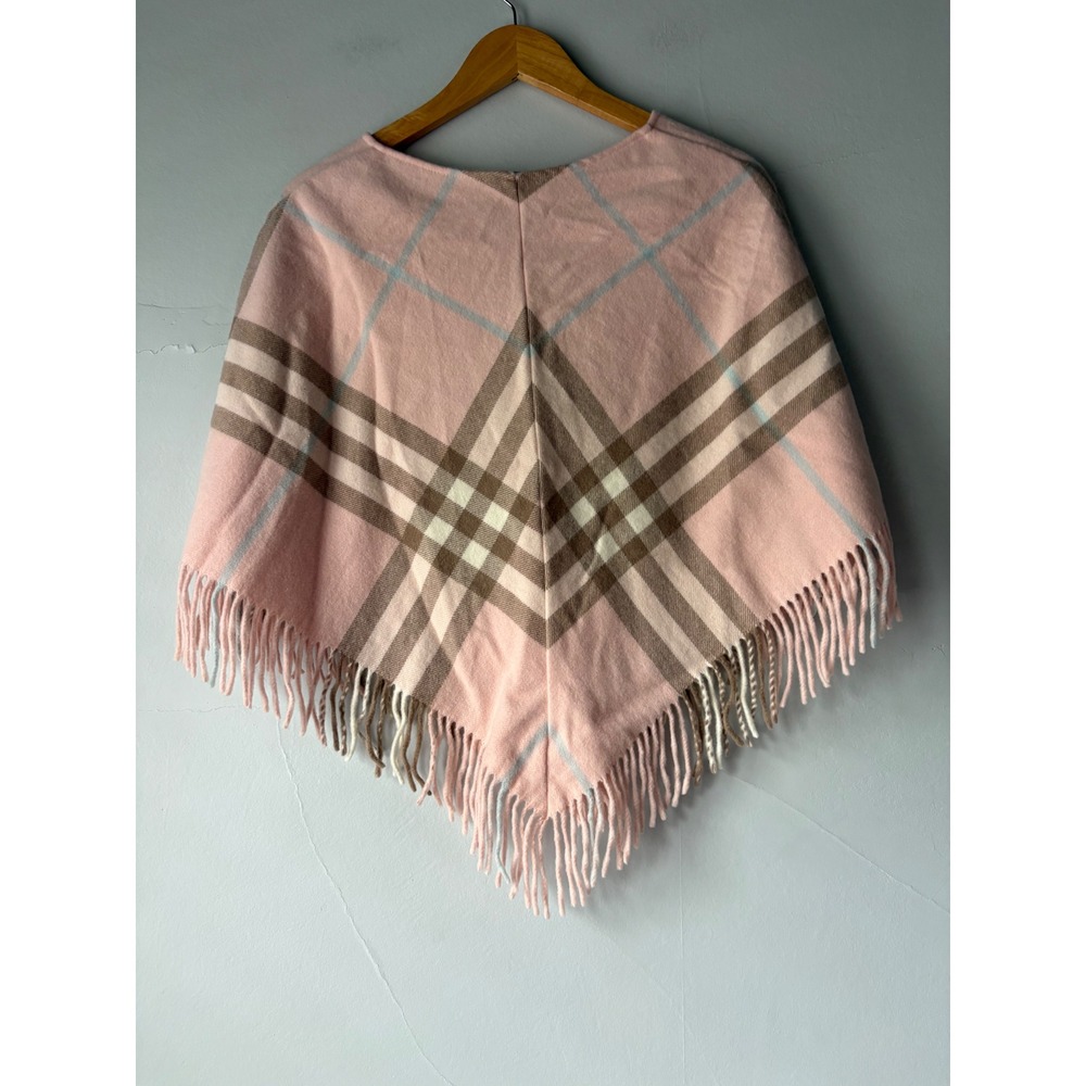 Burberry London Pink Check Merino Cashmere Fringe Poncho OS - Picture 5 of 5